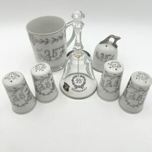 Lefton E&R France 25th Anniversary Porcelain Silver Cup Shakers Crystal Bell